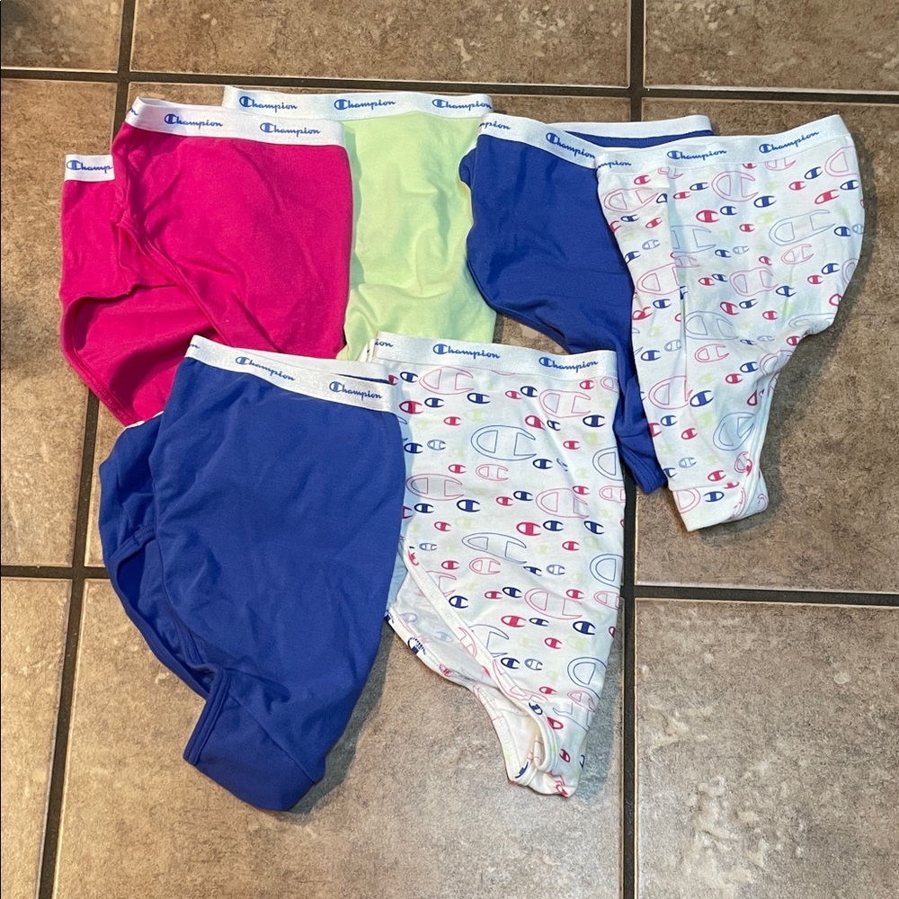 Champion Girls' 6-Pack Briefs - Pink, Lime, Blue, White Logo Print. NEW